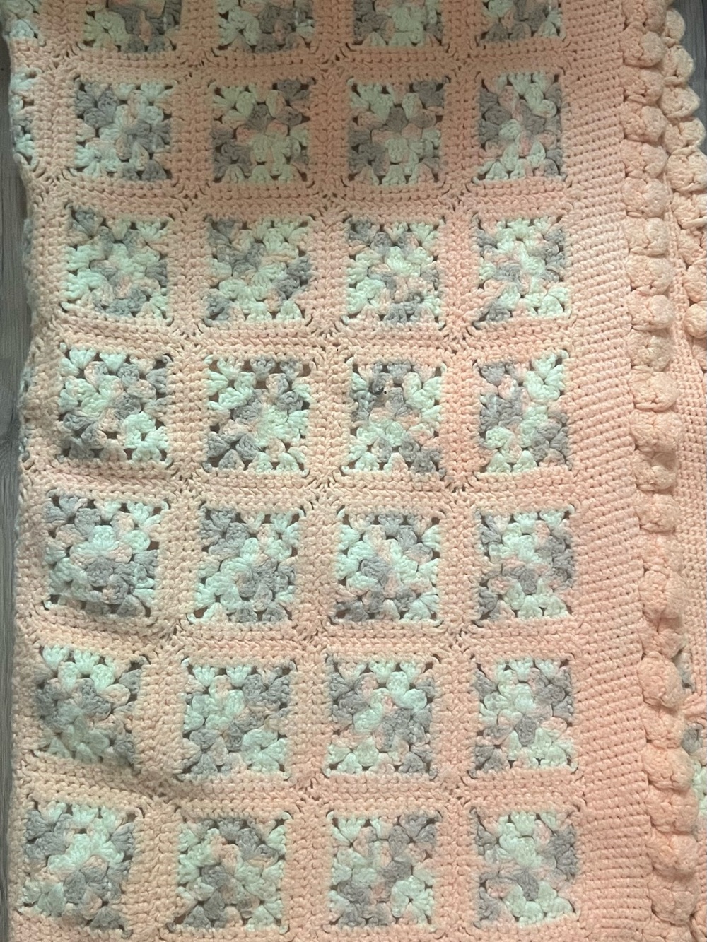 VTG Handmade Peach and Yellow Crochet Granny Square Throw